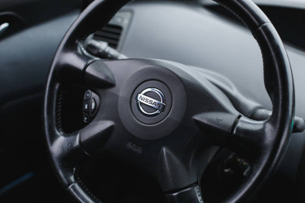 Dnipro, Ukraine - november 16, 2019: Nissan Primera 2002, car interior, wheel close