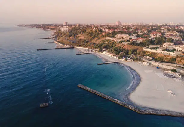 Aerial view of Odesa's coastline, Ukraine"n