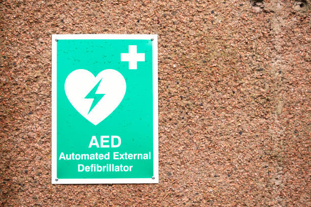 istock Defibrillator external automated AED sign UK 1188978510