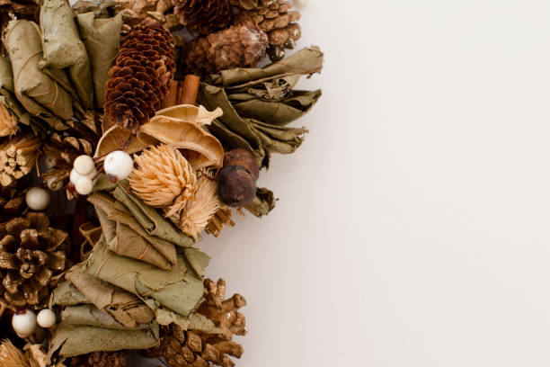 istock Golden Pine cones and dry leaf decoration. 1188980721
