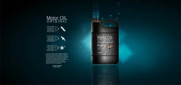 Vector illustration of Engine oil advertisement background. Bottle engine oil Black bottle engine oil background