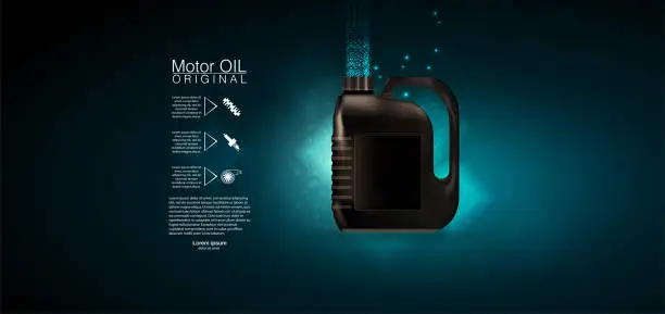 Vector illustration of Engine oil advertisement background. Bottle engine oil Black bottle engine oil background, vector