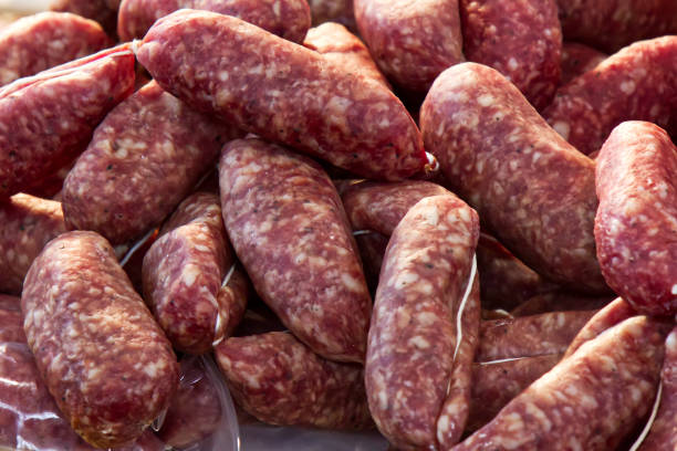 Fresh wild boar sausage from southern Italy stock photo