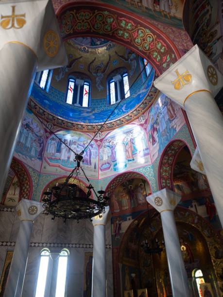 Interior of the Baptistery of St. Lydia of Thyatira in Greece Interior of the Baptistery of St. Lydia, the first Greek and European woman to be baptised into Christianity. The chapel is located near Philippi, Greece. greek orthodox stock pictures, royalty-free photos & images