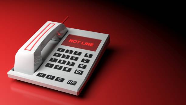 wireless telephone with hot line writte in red on its screen - 3d rendering illustration - writte imagens e fotografias de stock