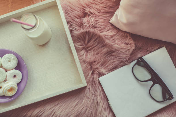 milk, cookies and a good book - milk milk bottle drinking straw cookie imagens e fotografias de stock