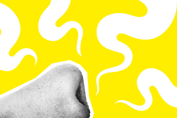 ilustrações de stock, clip art, desenhos animados e ícones de human nose breathes in odors. vector collage halftone - fedorento