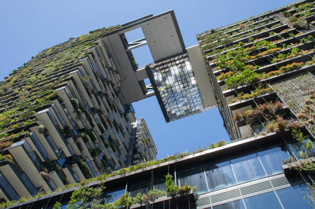 Green building - One Central Park in Sydney Green skyscraper covered with vertical gardens and ingenious sunlight reflection systems green building photos stock pictures, royalty-free photos & images