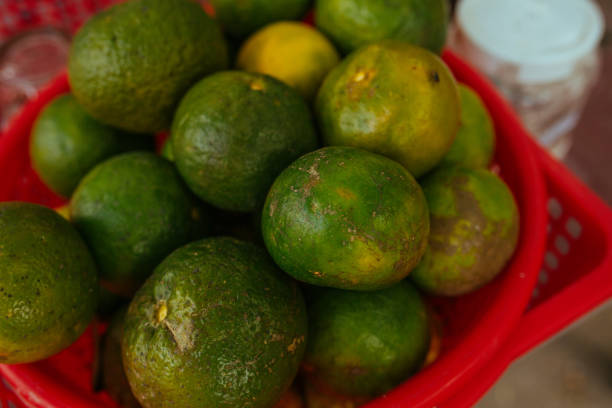istock Green limes in a red plastic basket 1189012412