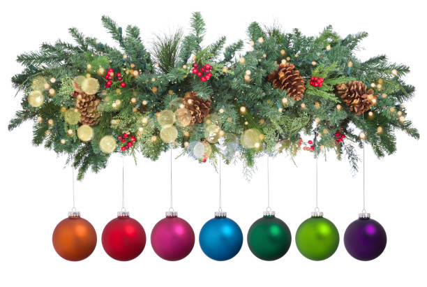 istock Christmas Baubles and Garland Isolated on White 1189015408