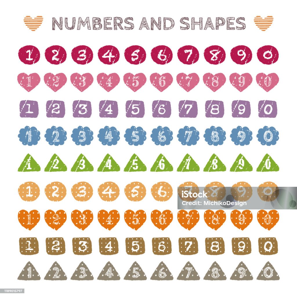 Numbers Inside Shape Handdrawn Colorful Numbers And Shapes Graphic Elements Stock ...