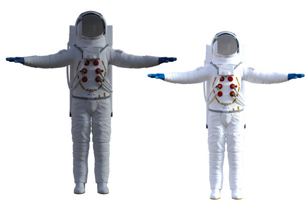 istock Pair of space suits isolated on white, 3d render. 1189020662