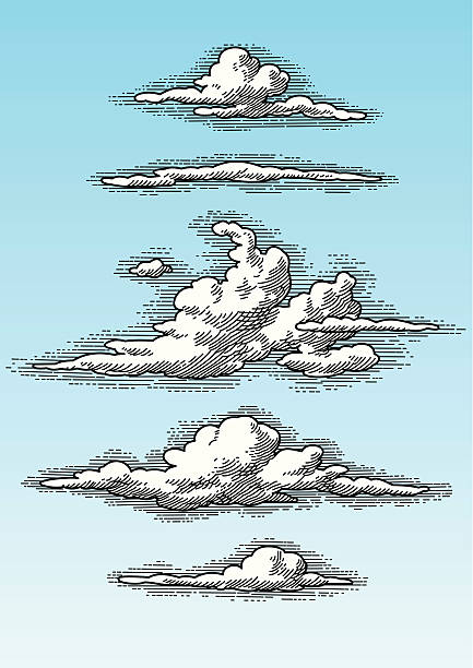 set of hand drawn retro clouds (vector) vector art illustration