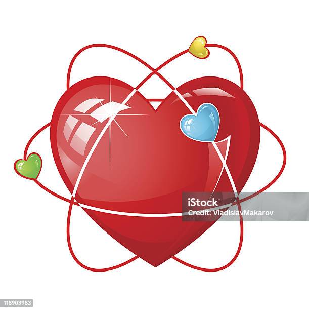 Атом Heart — стоковая векторная графика и другие изображения на тему Атом - Атом, Белый фон, Блестящий