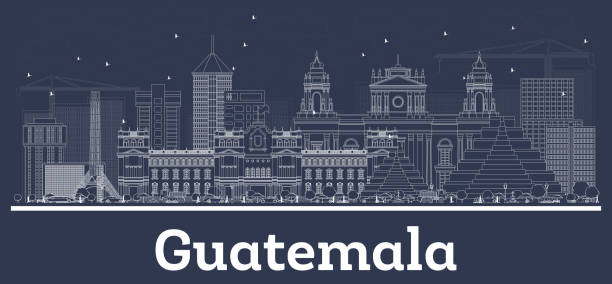 ilustraciones, imágenes clip art, dibujos animados e iconos de stock de delinea el horizonte de la ciudad de guatemala con edificios blancos. - inverse