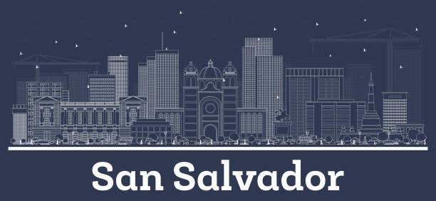 zarys san salvador city skyline z białymi budynkami. - inverse stock illustrations