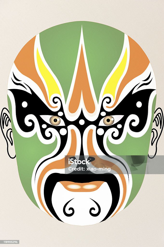 chinese opera face on Fabric with floral pattern  Sichuan Province Stock Photo