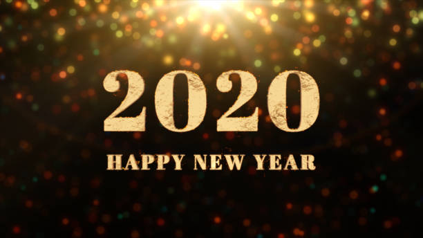 istock 3D rendering 2020 Happy New Year greeting text with particles and bokeh background 1189063087
