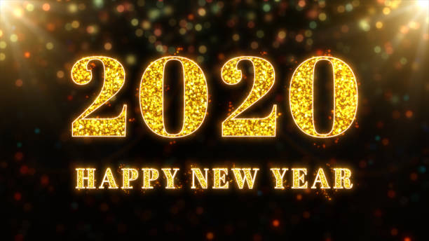 istock 2020 Happy New Year greeting text with particles and bokeh background, 3D rendering 1189063104
