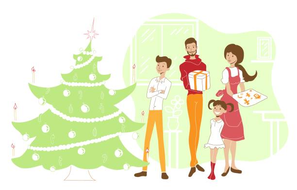istock Happy family decorating Christmas tree in home 1189065113