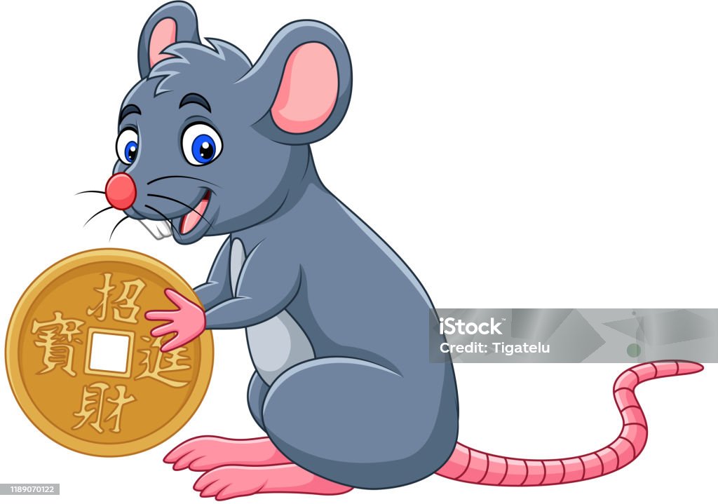 Happy Chinese New Year Funny Cartoon Rat As Symbol Of New Year 2020 Holding  Gold Coin Stock Illustration - Download Image Now - iStock