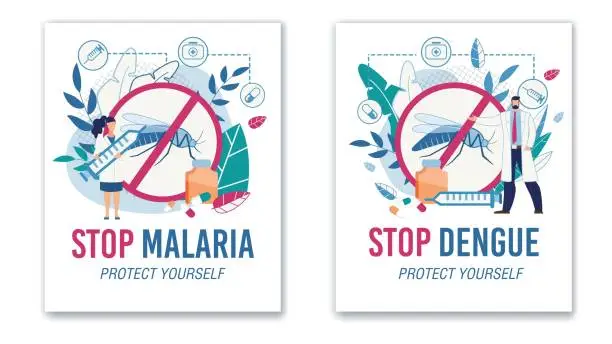 Vector illustration of Stop Malaria and Dengue Protective Sign Poster Set