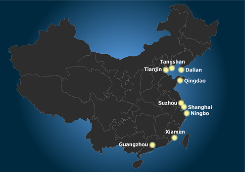 China Pr Wichtigsten Hafenstädte Verteilung Und Position Stock Vektor ...