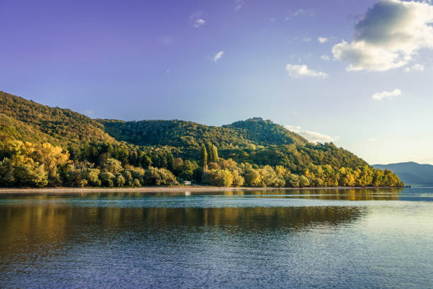 Danube river in fall stock photo