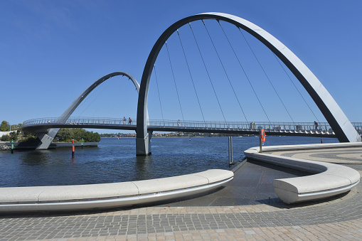 Elizabeth quay pedestrian bridge an iconic landmark in the waterfront of Perth Western Australia.
