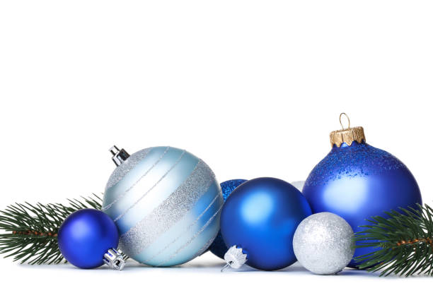 istock Christmas balls with fir tree branches isolated on white background 1189081307
