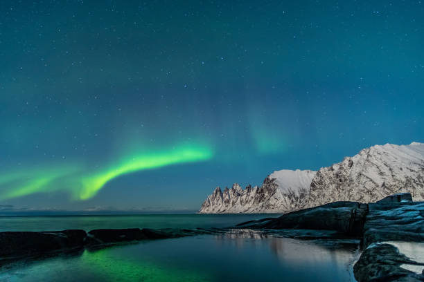 istock Northern lights, Aurora Borealis, Devil Teeth mountains in the background, Tungeneset, Senja, Norway 1189086283