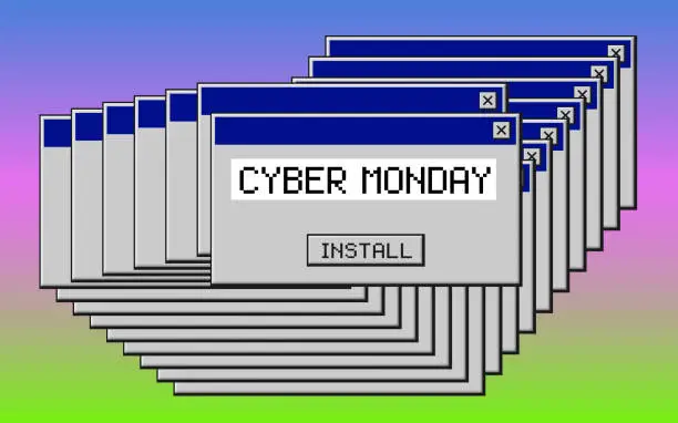 Vector illustration of Cyber Monday, install art background.