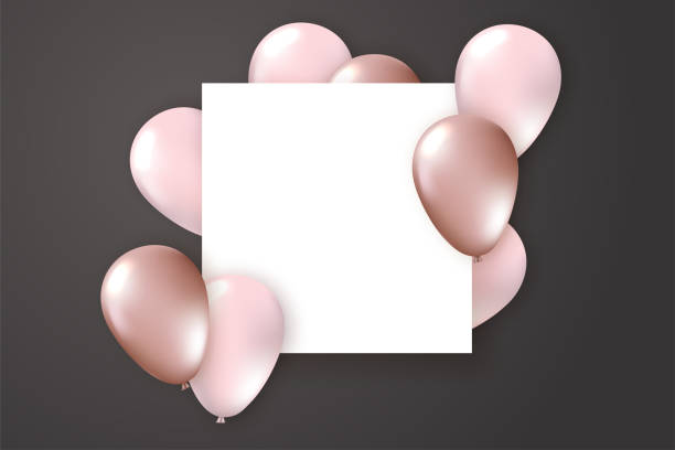 istock Elegant greeting card with realistic monochrome balloons and paper banner. Template for a banner, poster, notebook, invitation 1189090893