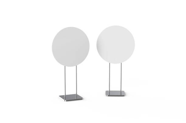 istock Blank signage stand, round information board mock up stand on isolated white background, 3d illustration 1189091219