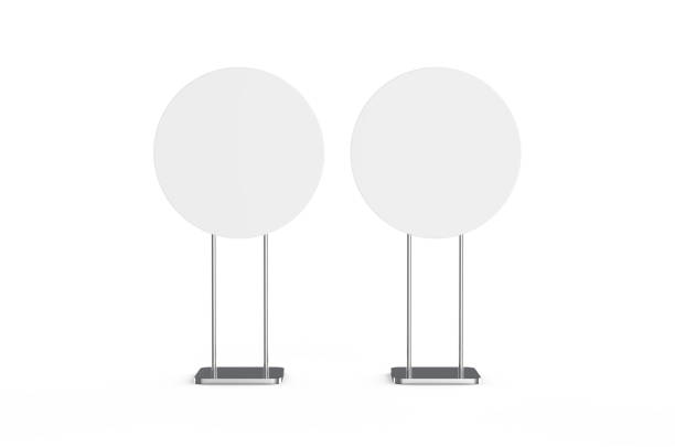 istock Blank signage stand, round information board mock up stand on isolated white background, 3d illustration 1189091221