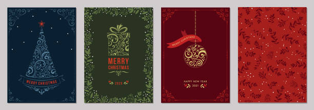 Christmas Greeting Cards and Templates_12 Merry Christmas and Bright Corporate Holiday cards. wrapping paper illustrations stock illustrations