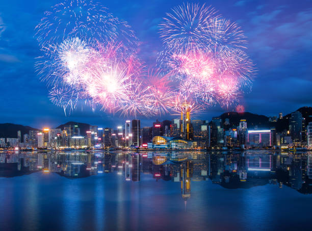 istock Firework show on Victoria Harbor, Hong Kong 1189094122