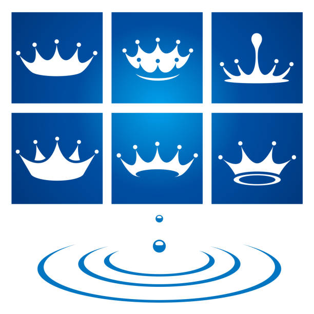 ikona kropli korony wody - wodna korona stock illustrations