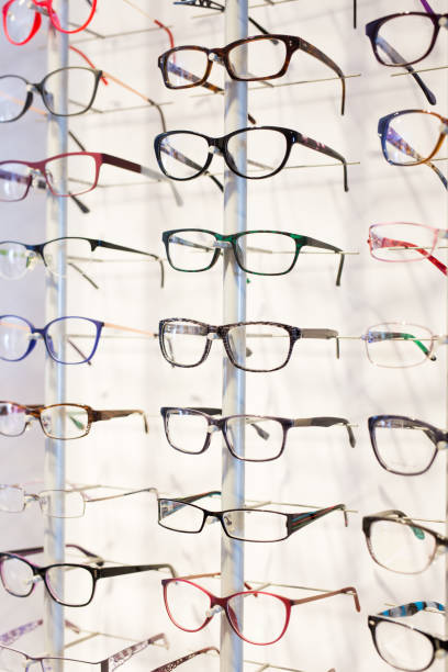 istock Glasses showcase in modern optic shop 1189097329