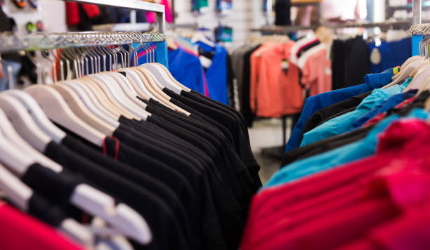 istock Sportswear on hangers in store 1189097336