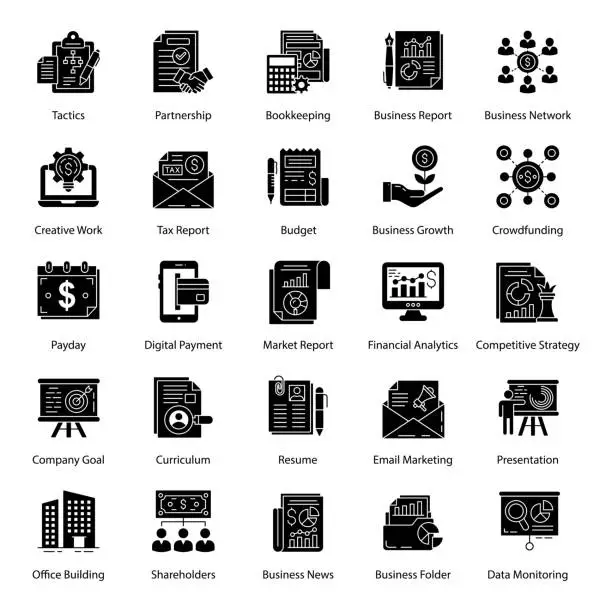 Vector illustration of Pack of Business Glyph Icons