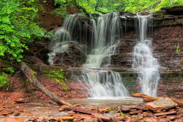 istock Mountain river waterfall landscape. Cascade of Dzhurynskyi waterfall. 1189100572
