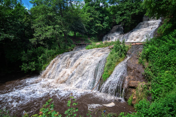 istock Mountain river waterfall landscape. Cascade of Dzhurynskyi waterfall. 1189101802