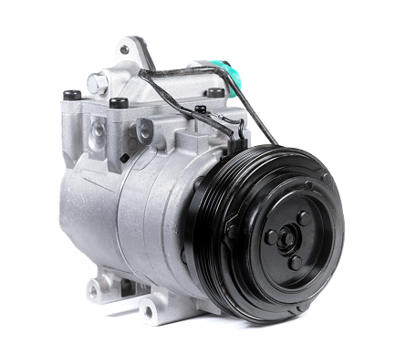 New car air conditioning AC compressor on isolated white background