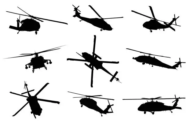 Vector illustration of Vector helicopter detailed silhouettes
