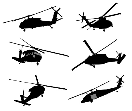 Helicopter detailed silhouettes collection. Vector EPS 10