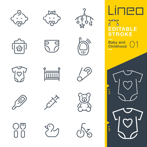 Lineo Editable Stroke - Baby and Childhood line icons Vector Icons - Adjust stroke weight - Expand to any size - Change to any colour babygro stock illustrations