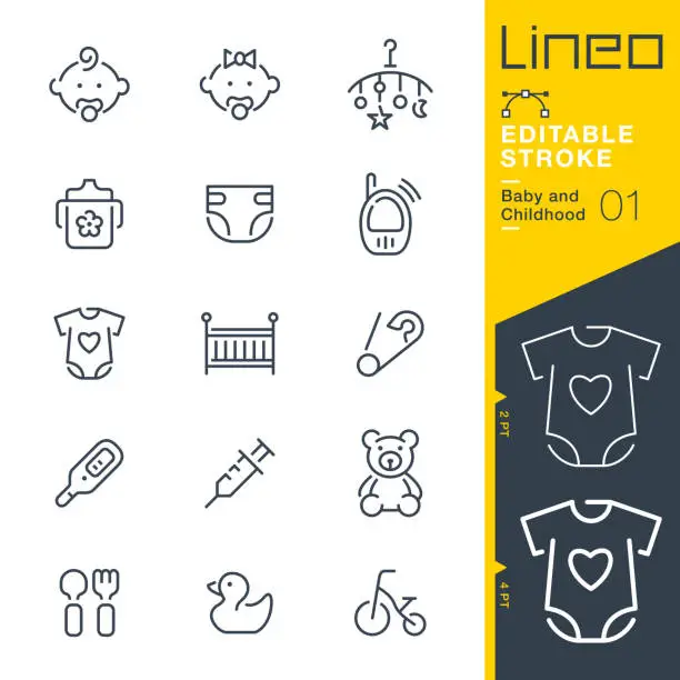 Vector illustration of Lineo Editable Stroke - Baby and Childhood line icons