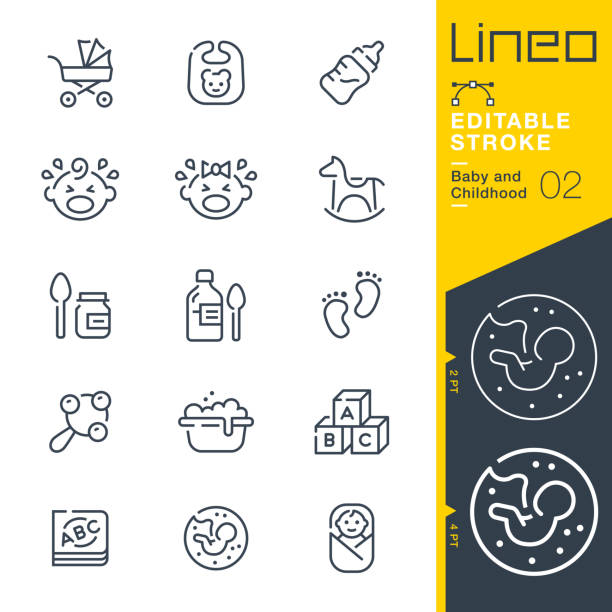 ilustraciones, imágenes clip art, dibujos animados e iconos de stock de lineo editable stroke - iconos de la línea de bebé e infancia - biberón