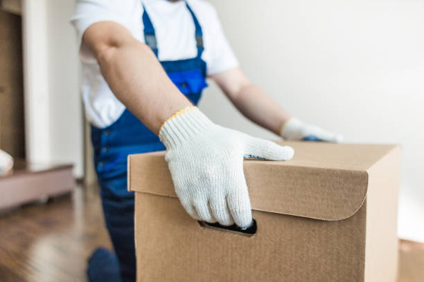 istock Delivery man loading cardboard boxes for moving to an apartment. professional worker of transportation, male loaders in overalls 1189106288